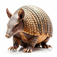 Nine-banded armadillo isolated on clean white background