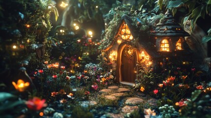 Enchanted Fairy Garden with Vibrant Tiny Lights