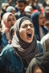 Fototapeta premium Woman's voice in the crowd