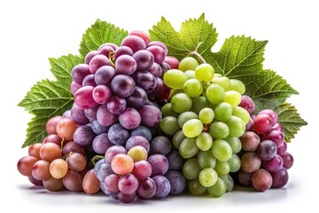 Fototapeta premium Vintage Style Photography of Stunning Purple, Pink, and Green Grapes on White Background with Clipping Path for Fresh Produce and Food Photography