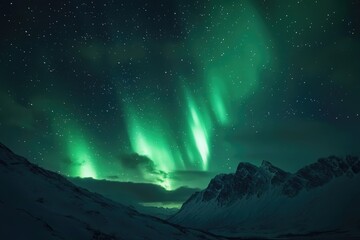 Obraz premium Northern Lights at night over snowy peaks