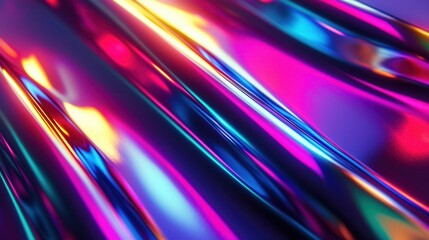 Vibrant abstract background with fluid waves of colorful reflective material.