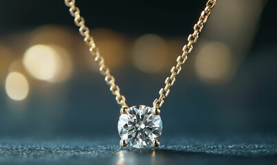 A diamond necklace with a sparkling stone.