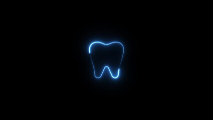 Neon tooth icon animation. Glowing neon tooth sign symbol. Oral health care, teeth diagnostics, check and treatment teeth, stomatology concept.
