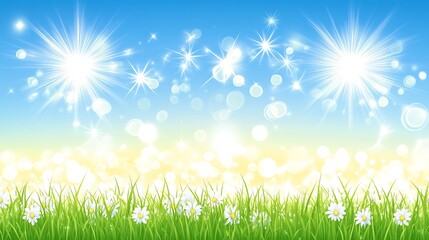 Spring Meadow with Blue Sky Light Gradient Background with Room for Typography