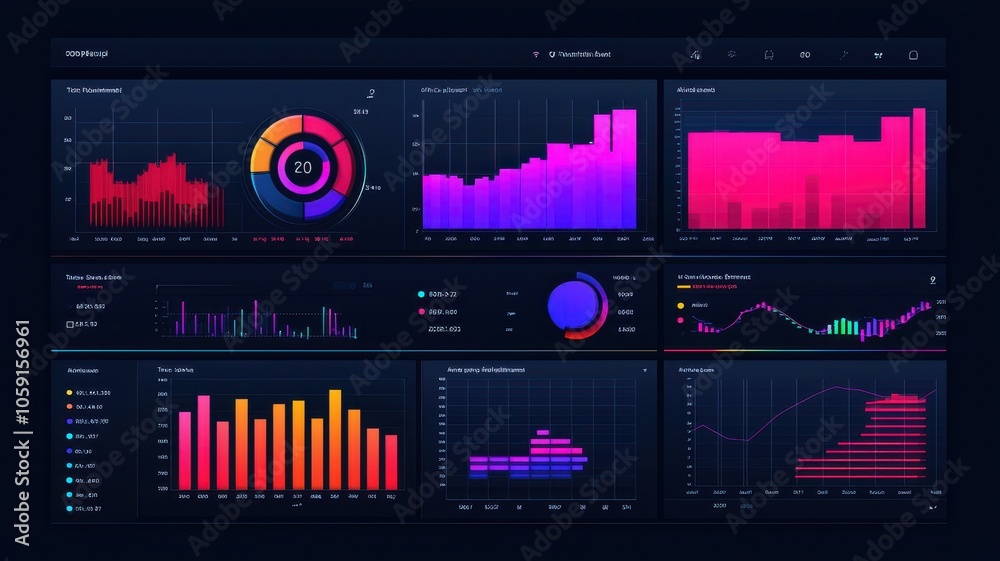Poster A vibrant data dashboard displaying various colorful charts and graphs for data analysis and visualization.