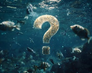 Underwater Question Mark Surrounded by Curious Fish Symbolizing the Mysteries of Life Beneath the Surface