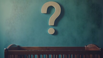 Newborn Baby Crib with Floating Question Mark Symbol of Life s Potential and Wonder