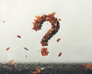 Autumn Leaves Forming a Questioning Shape in the Wind Representing Life s Fleeting Nature and Changes