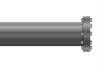 Metal pipe with empty flange covering the end. A PVC pipe with metal joins and flanges with bolts. Vector illustration  isolated on white background