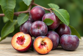 Fototapeta premium Plums Contains vitamins A and C calcium magnesium and fiber