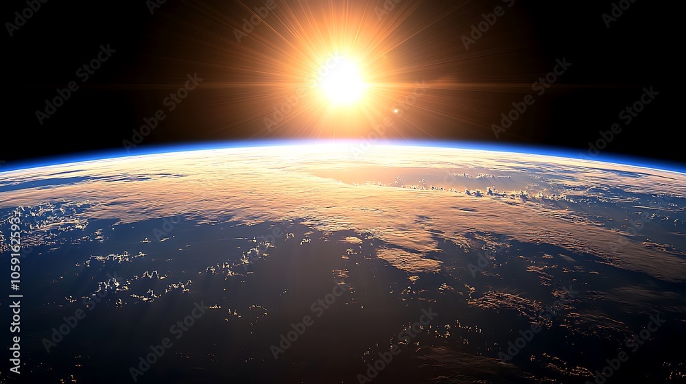 Sticker earth from space with sun rising simple neutral background with free space for design