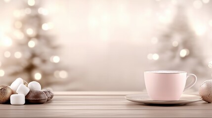 Cozy Winter Hot Chocolate with Marshmallows and Christmas Decorations