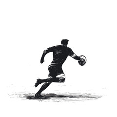 Rugby player tackling black and white illustration