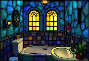smart Luminous Glass A bathroom scene depicted entirely in lumin