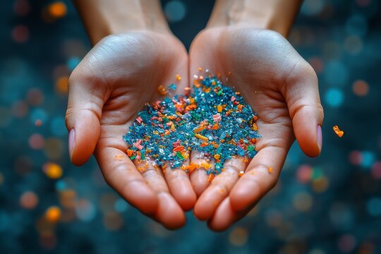 Microplastics in the hands of humans. Generative AI