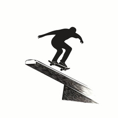 Fototapeta premium Skateboarder grinding a rail black and white illustration
