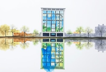 Watercolor Reflection Paint a building's reflection in watercolo