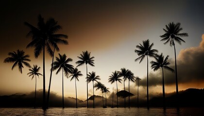Obraz premium Wallpaper image illustration of the silhouette of a coconut tree