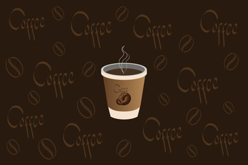 Vector illustration of a coffee cup with decorated lettering coffee and coffee beans.