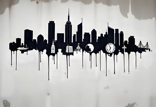 yle stencil of a city skyline on a textured wall