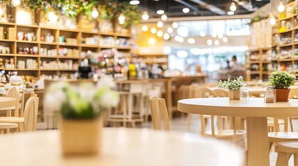 Fototapeta premium Wooden Cafe Table and Chairs Blank Background with Copy Space for Design Projects