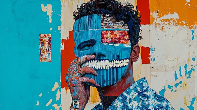 Colorful Portrait with Mask: A Mixed Media Expression of Identity