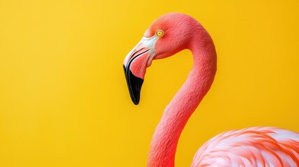 Fototapeta premium Vibrant Flamingo Against Bright Yellow Background