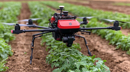 Drone Monitoring Crops in a Lush Agricultural Field During Bright Daylight Hours