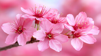 Beautiful Pink Cherry Blossoms in Full Bloom During Spring, Showcasing Delicate Petals and Vibrant Colors Against a Soft Background