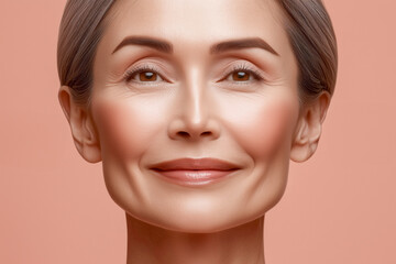 Obraz premium A woman with a pink background and a blue eye