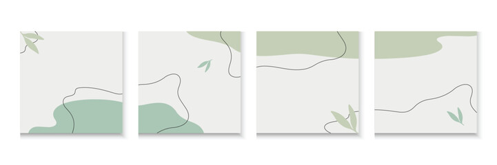 Minimal square backgrounds with organic abstract shapes set. Hand drawn shapes background for social media carousel template. Social media post, ad, sale, banner, microblog, Nature carousel template © Tarek Digital