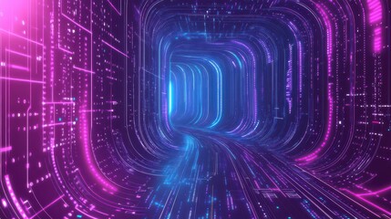 Obraz premium Futuristic Data Tunnel with Neon Lights