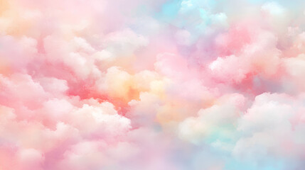 Fototapeta premium Dreamy Pastel Cotton Candy Background with Gentle Swirls of Pink, Baby Blue, and Pale Yellow in Fluffy, Cloud-Like Texture