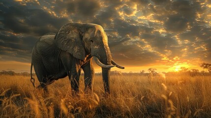 Naklejka premium A majestic elephant on its own,