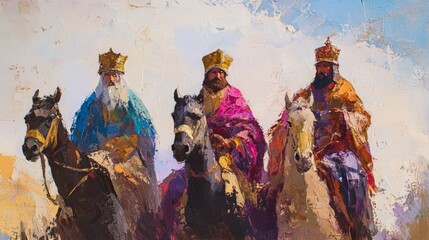 Fototapeta premium acrylic painting of the 3 wise men. religion concept