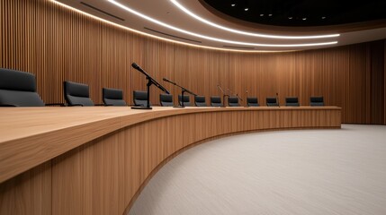 Obraz premium Modern conference room design with elegant wood accent walls