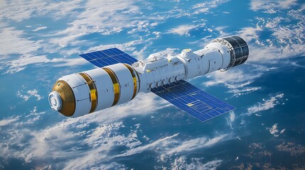 Fototapeta premium A futuristic space station orbiting Earth, showcasing advanced technology and design.