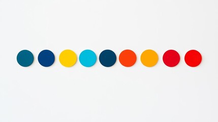 A vibrant lineup of colorful circles arranged symmetrically against a clean white background, perfect for design projects.