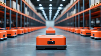 Automated warehouse system, robotic arms and conveyor belts, seamless flow