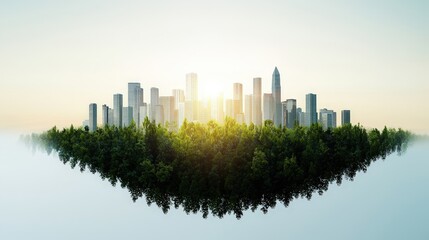 Obraz premium Urban Skyline Surrounded by Lush Green Forest