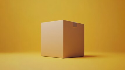 Obraz premium Simple Brown Box on a Yellow Background