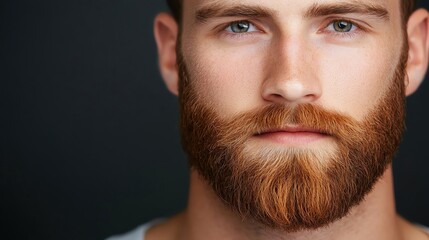 Obraz premium Close-up portrait of a bearded man with intense blue eyes and a serious expression.