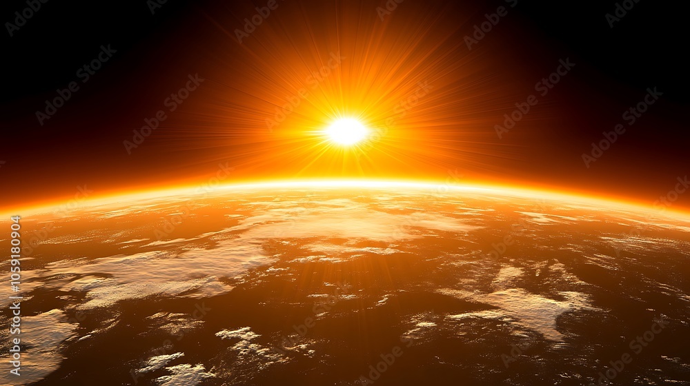Wall mural sunrise over earth abstract gradient background with copy space