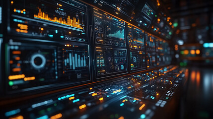 Naklejka premium Futuristic Digital Dashboard with Data Analytics and Graphs
