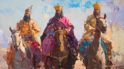 Fototapeta premium acrylic painting of the 3 wise men. religion concept
