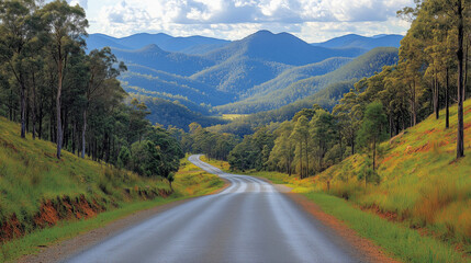 Fototapeta premium Scenic Rural Road Leading Through Green Mountain Valley