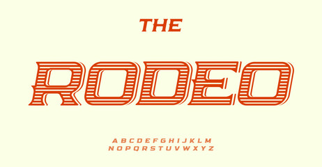 Vintage western alphabet, bold striped letters, rugged antique font for rodeo logos, classic wild west headline, Americana country style typography, rustic cowboy typographic design. Vector typeset.