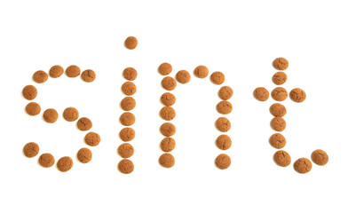 Ginger nuts or pepernoten, a traditional Dutch december sweet, spelling Sint.