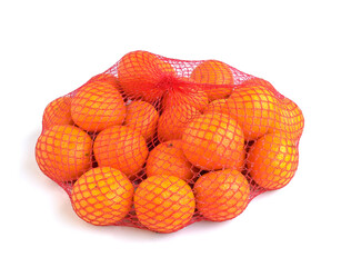 Tangerines in a bag isolated on a white background.